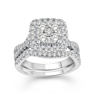 LADIES BRIDAL RING SET 1 1/2 CT ROUND DIAMOND 14K WHITE GOLD