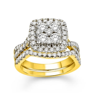 LADIES BRIDAL RING SET 1 1/2 CT ROUND DIAMOND 14K YELLOW GOLD