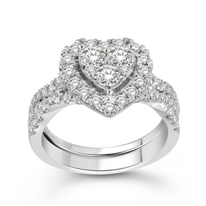 LADIES BRIDAL RING SET 1 1/2 CT ROUND DIAMOND 14K WHITE GOLD