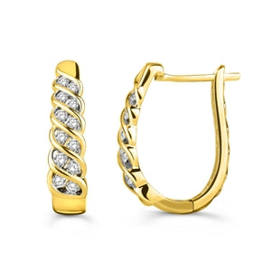 LADIES HOOPS 1/2CT ROUND DIAMOND 10K YELLOW GOLD