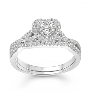 LADIES BRIDAL RING SET 1/2 CT ROUND DIAMOND 10K WHITE GOLD