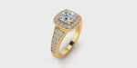 One Carat Round Halo in 14 Karat Gold with Square Border, Thicker Band and Milgraine Borders-Angelucci Jewelry