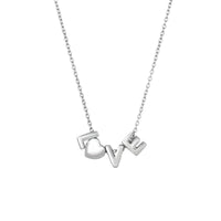Thumbnail for Silver 18 inches Rhodium Finish 6.7-1.2mm Shiny Adjustable  inchesL-Heart-V-E On 1.2mm Cable Link Fancy Necklace with Lobster Clasp