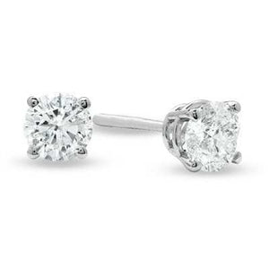 LADIES SOLITAIRE STUD EARRING 1/3 CT ROUND DIAMOND 14K WHITE GOLD (EXCELLENT QUALITY)