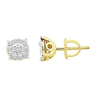 LADIES SOLITAIRE STUD EARRING 1/3 CT ROUND DIAMOND 14K YELLOW GOLD (EXCELLENT QUALITY)