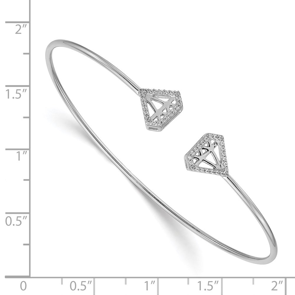14k White Gold Diamond Gem-Motif Flexible Cuff Bangle