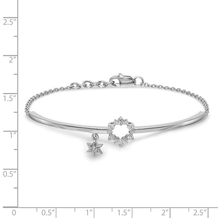 14k White Gold w/Star Dangle Diamond Bangle w/.5in ext Bracelet