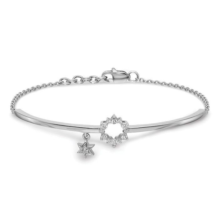 14k White Gold w/Star Dangle Diamond Bangle w/.5in ext Bracelet