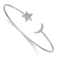 Thumbnail for 14k White Gold Diamond Moon and Star Flexible Cuff Bangle