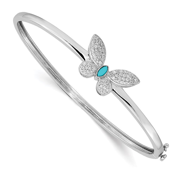 14k White Gold Diamond and Turquoise Butterfly Hinged Bangle