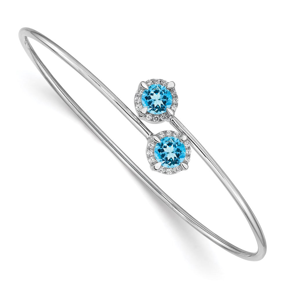 14k White Gold Amethyst and Diamond Flexible Bangle