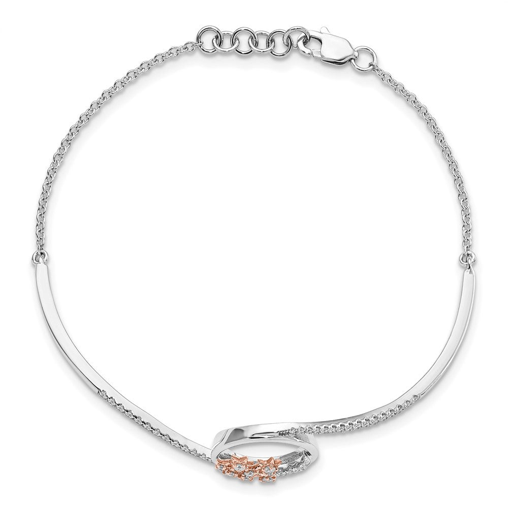 14k Two-tone Moon and Stars Diamond 7in w/.5in ext Bracelet