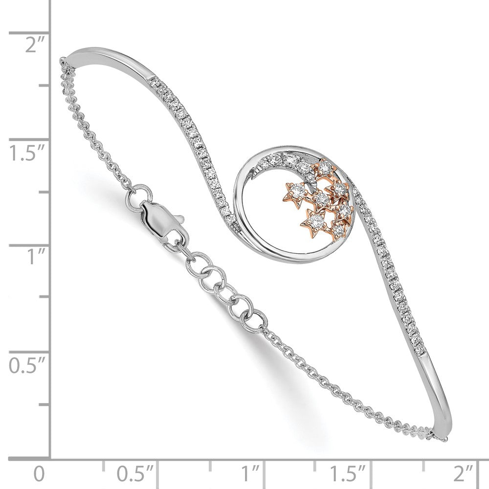14k Two-tone Moon and Stars Diamond 7in w/.5in ext Bracelet