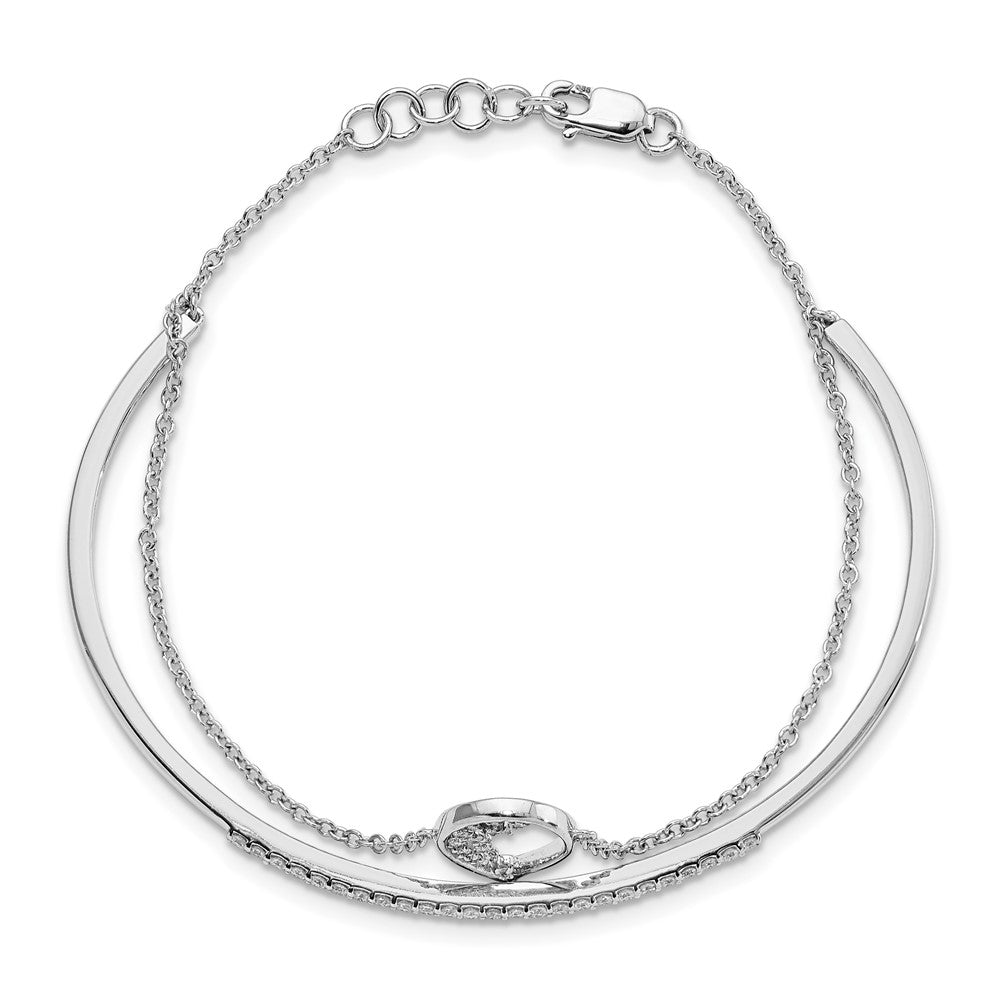 14k White Gold Polished Teardrop Bar Diamond 7in Bracelet