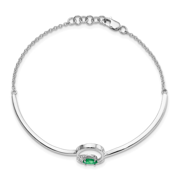 14k White Gold Emerald/Diamond Circles 7in w/.5in ext Bracelet