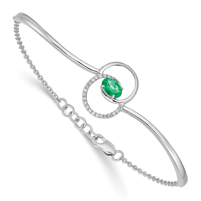 14k White Gold Emerald/Diamond Circles 7in w/.5in ext Bracelet