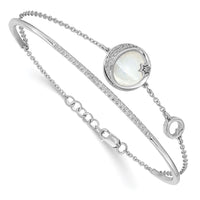 Thumbnail for 14k White Gold Dia. & Moonstone Moon & Star 7in w/.5in ext Bracelet