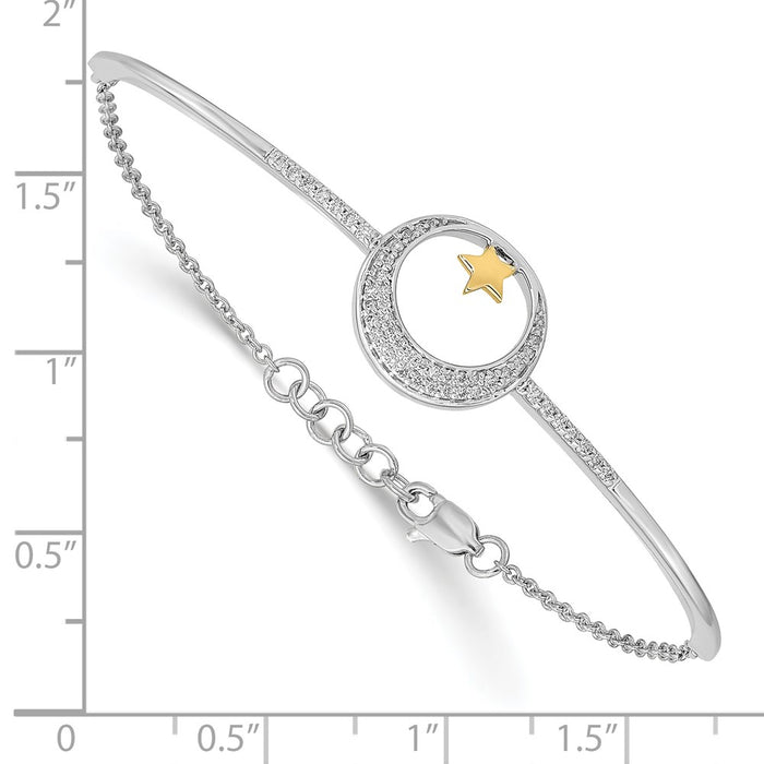 14k Two-tone Polish Moon w/Star Diamond 7in w/.5in ext Bracelet