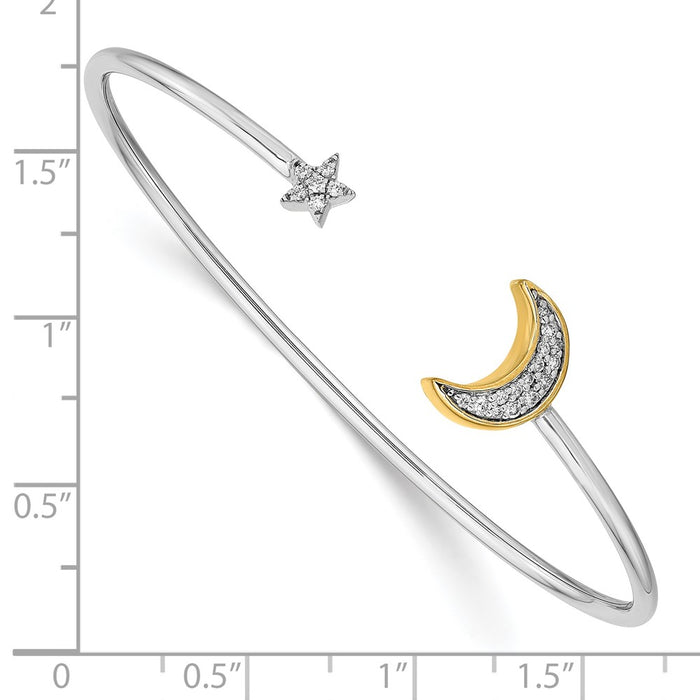 14k Two-tone Moon w/Star Diamond Cuff Bangle