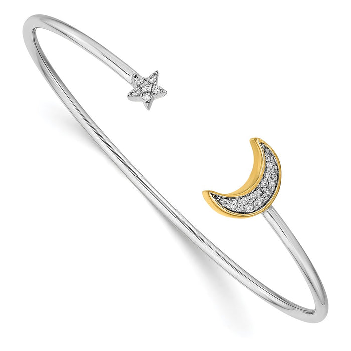 14k Two-tone Moon w/Star Diamond Cuff Bangle