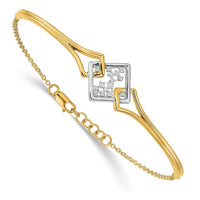 Thumbnail for 14k Two-tone Fancy Square Diamond Bar 7in w/.5in ext Bracelet