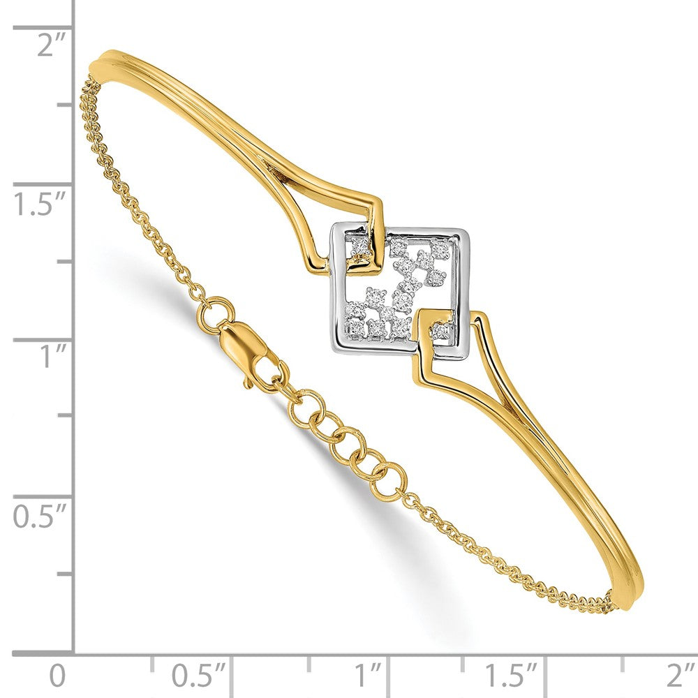 14k Two-tone Fancy Square Diamond Bar 7in w/.5in ext Bracelet