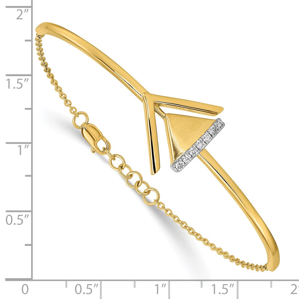 14k Satin/Polish Diamond Double Triangle Bar 7in w/.5in ext Bracelet