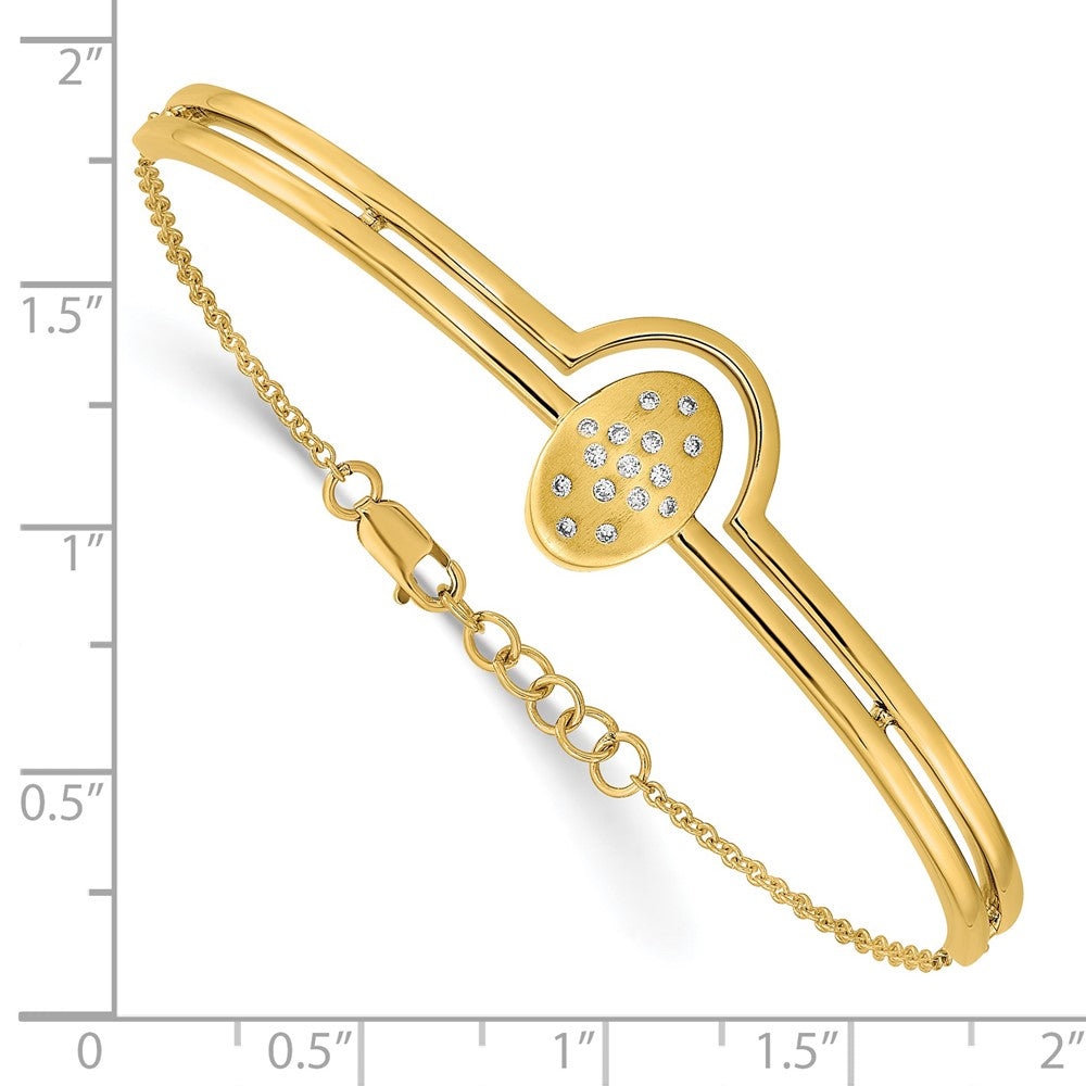 14k Satin and Polished Diamond Oval w/Bar 7in w/.5in ext Bracelet