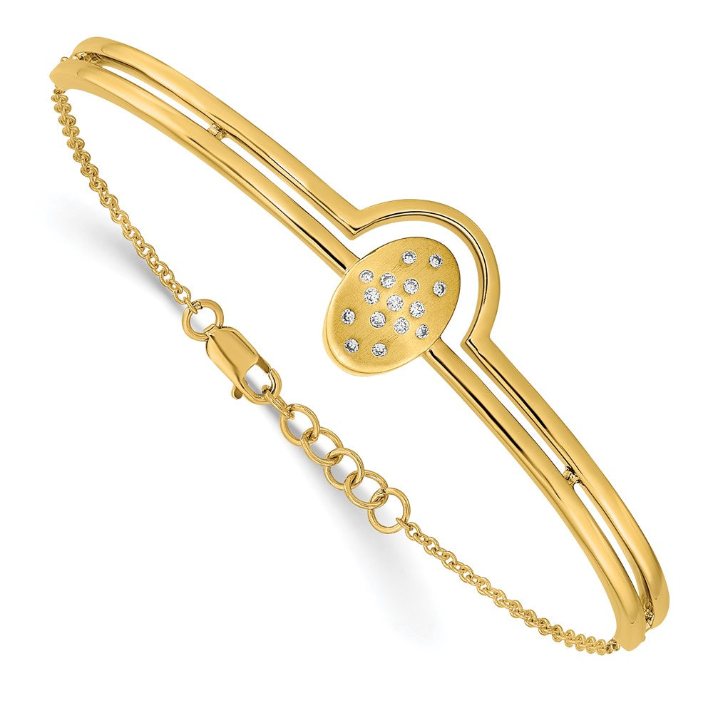 14k Satin and Polished Diamond Oval w/Bar 7in w/.5in ext Bracelet