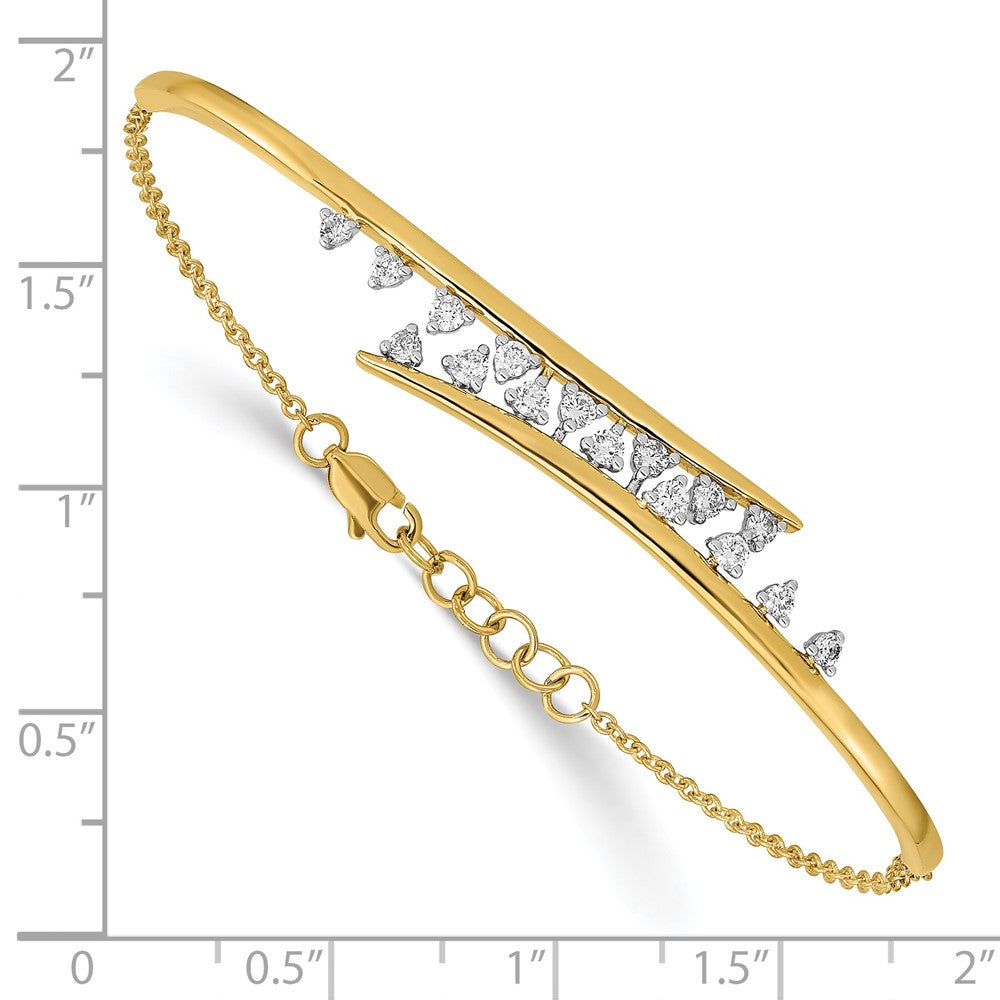 14k Polished Diamond Rows Center Bar 7in w/.5 ext Bracelet