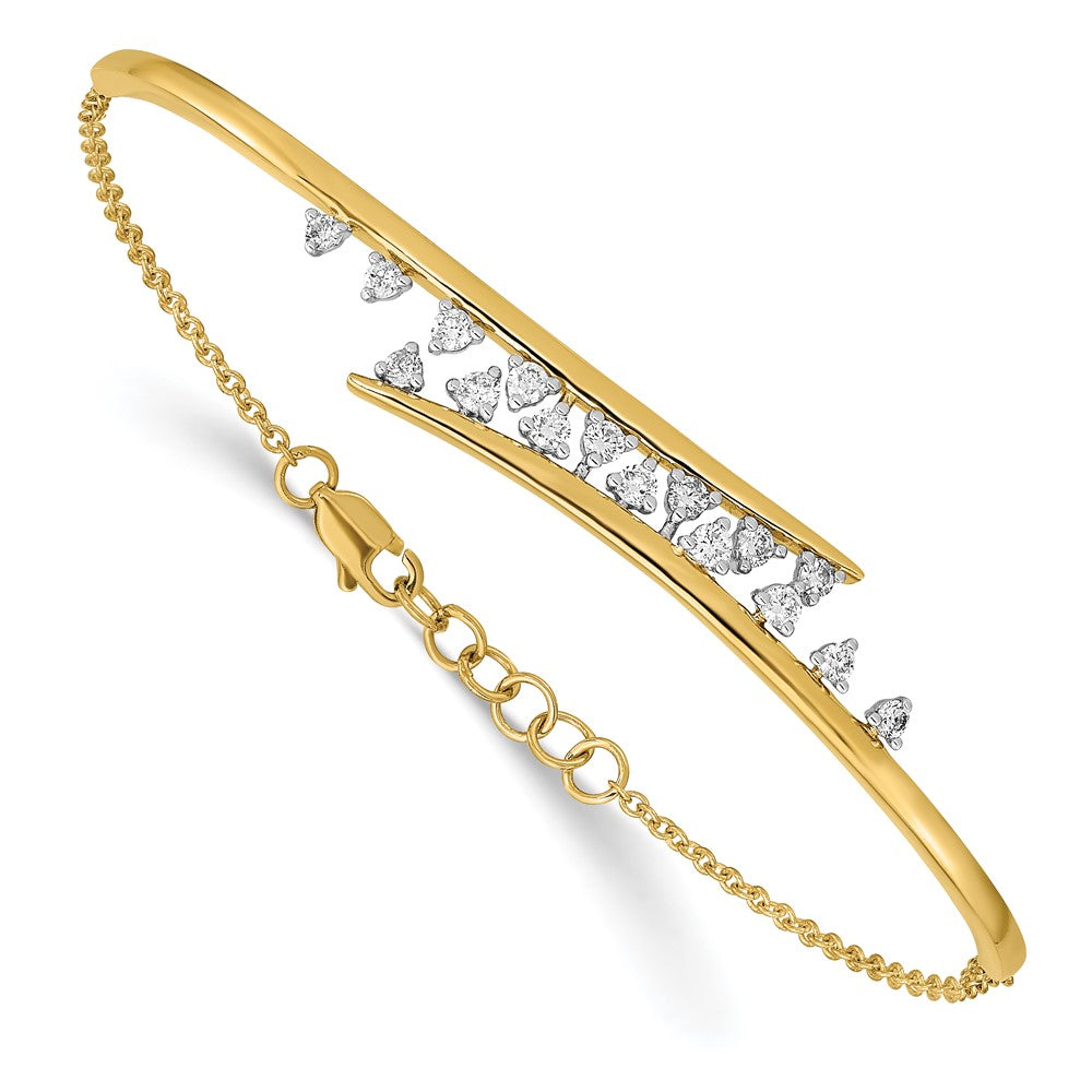 14k Polished Diamond Rows Center Bar 7in w/.5 ext Bracelet