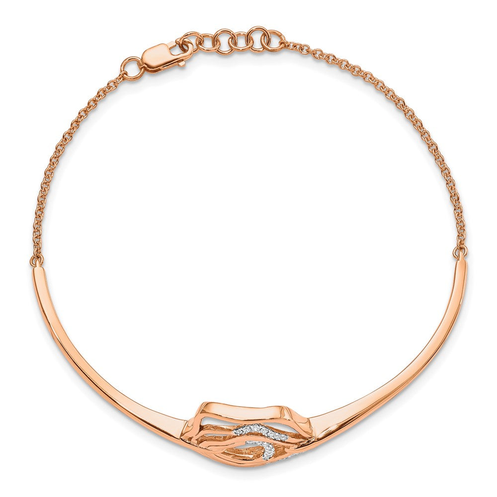 14k Rose Gold Polish Diamond Fancy Swirl Bar 7in w/.5 ext Bracelet