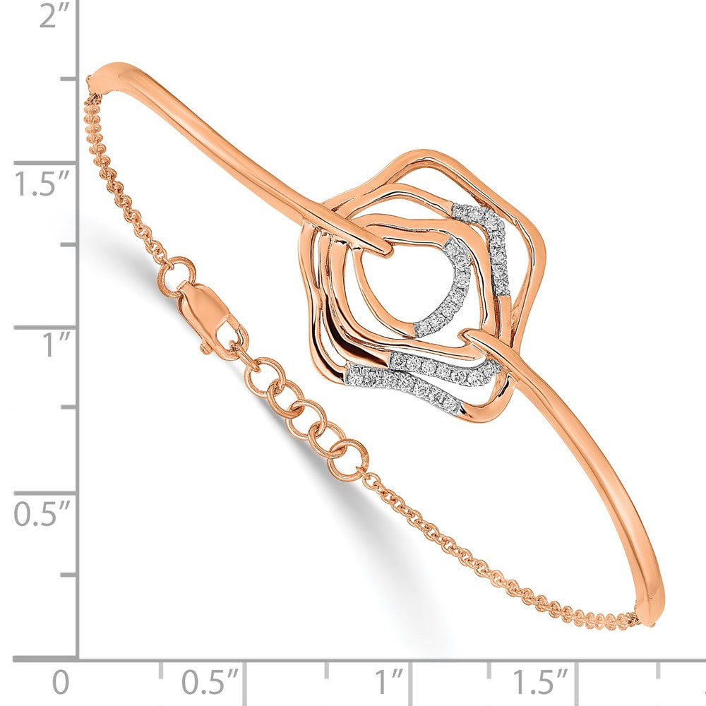 14k Rose Gold Polish Diamond Fancy Swirl Bar 7in w/.5 ext Bracelet