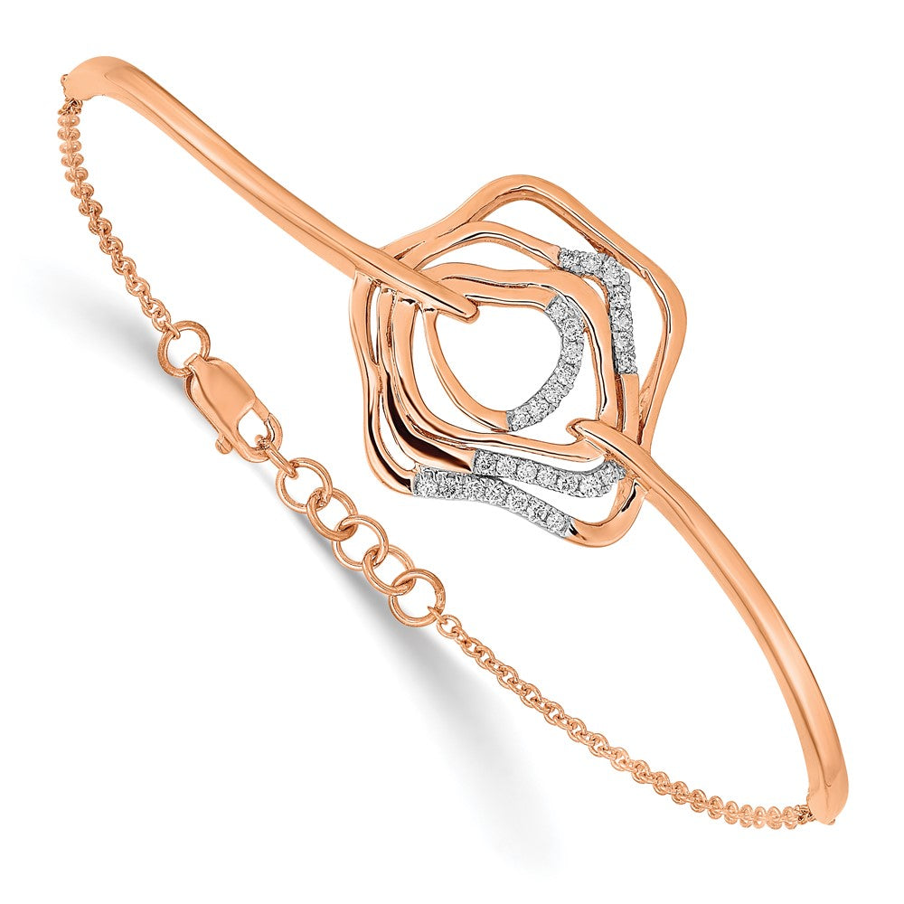 14k Rose Gold Polish Diamond Fancy Swirl Bar 7in w/.5 ext Bracelet