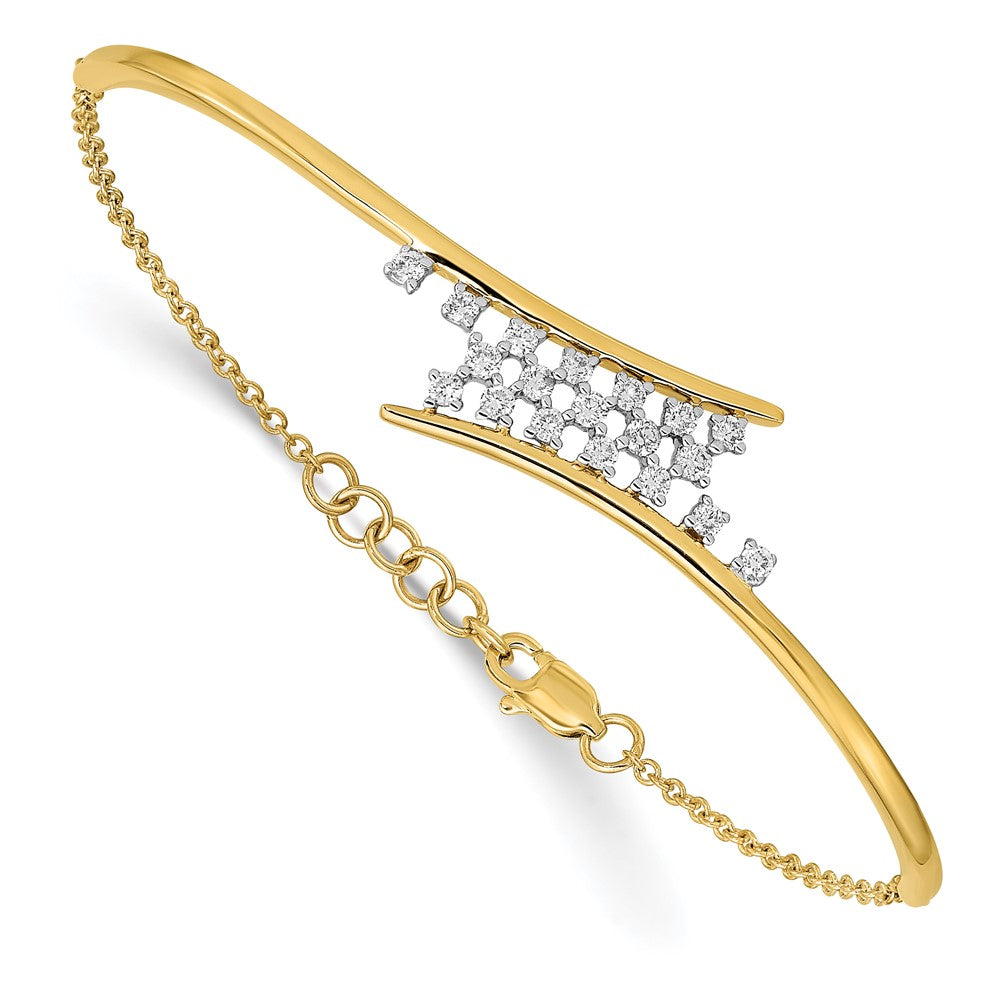 14k Polished Diamond Cluster Center Bar 7in w/.5 ext Bracelet