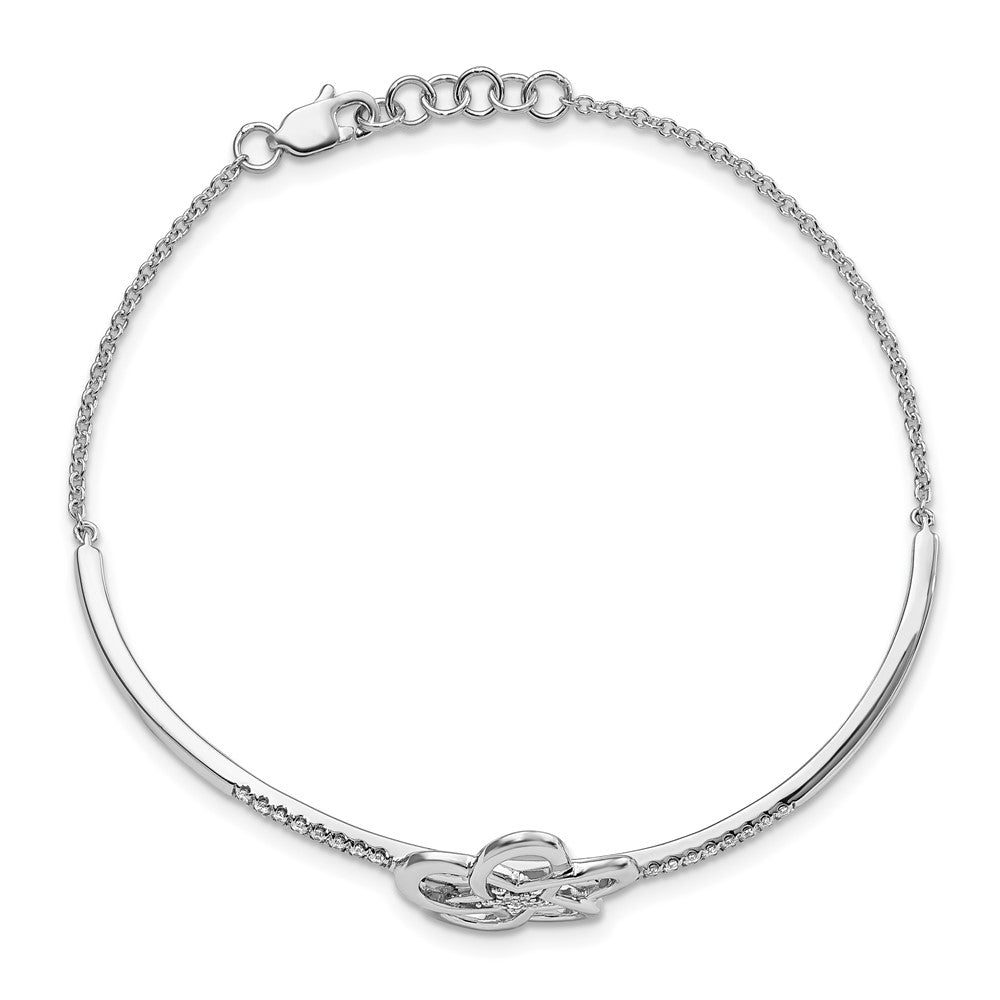 14k White Gold Polished Diamond Flower Bar 7in w/.5 ext Bracelet