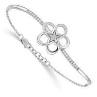 Thumbnail for 14k White Gold Polished Diamond Flower Bar 7in w/.5 ext Bracelet