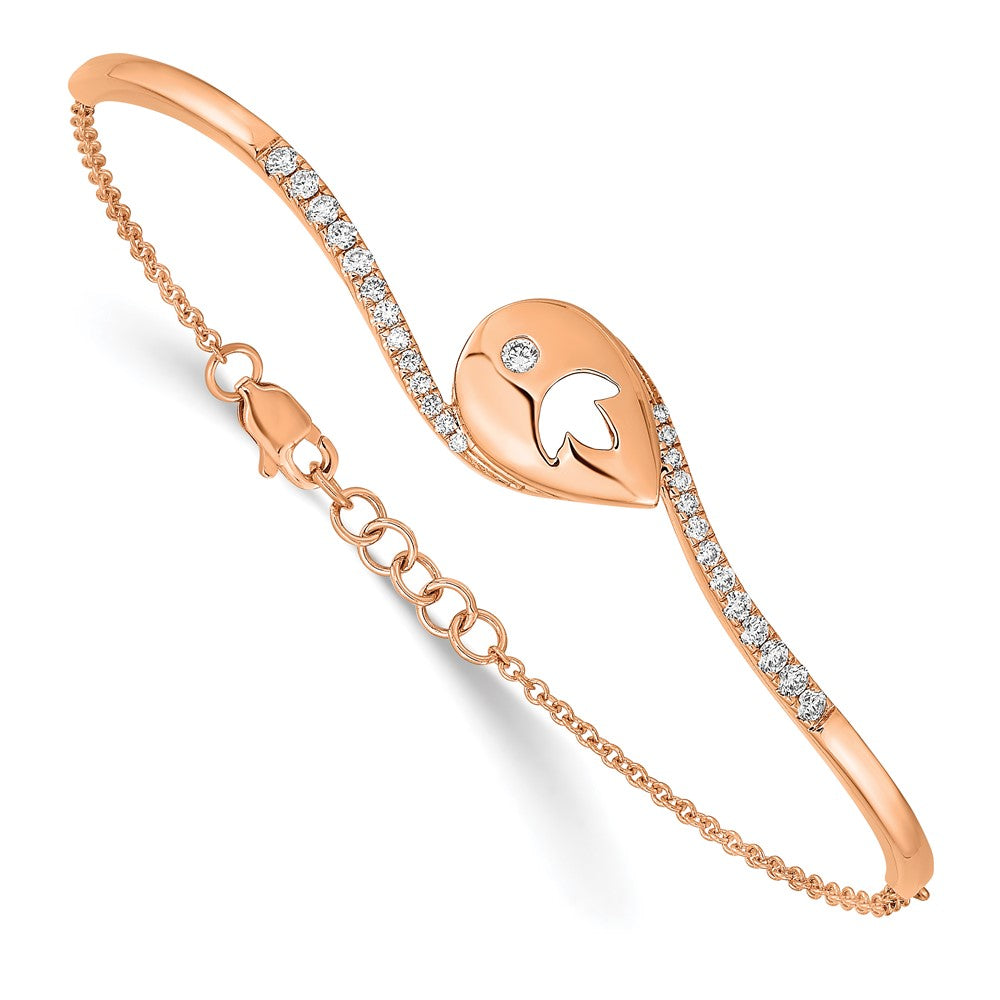 14k Rose Gold PDiamond Teardrop Flower Bar 7in w/.5 ext Bracelet