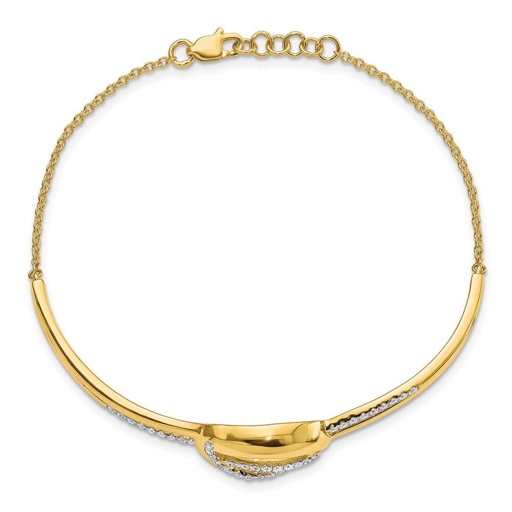 14k Polished Diamond Oval Bar 7in w/.5in ext Bracelet