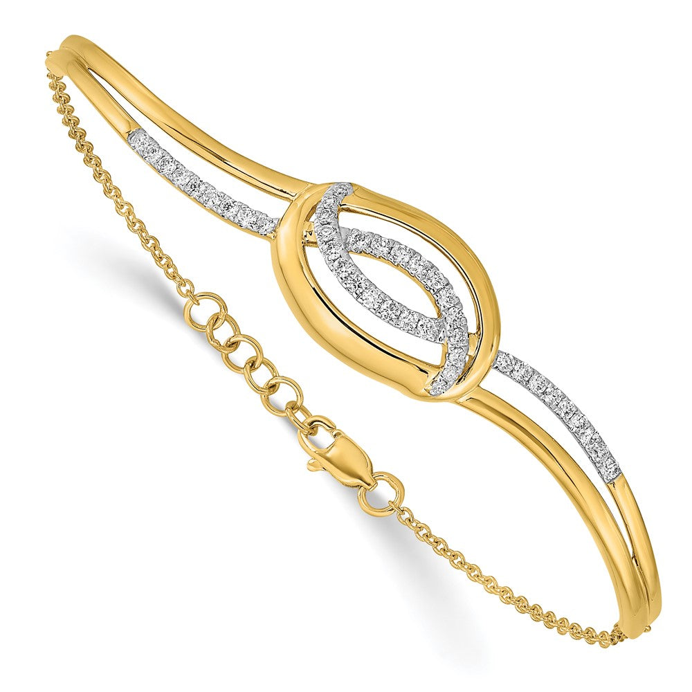 14k Polished Diamond Oval Bar 7in w/.5in ext Bracelet