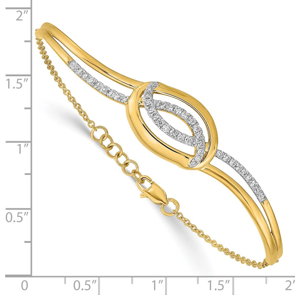 14k Polished Diamond Oval Bar 7in w/.5in ext Bracelet