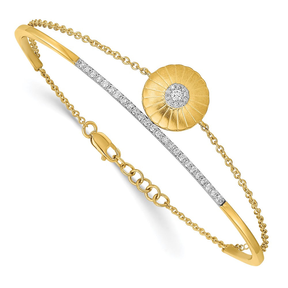 14k Satin Diamond Flower 2-strand 7in w/.5in ext Bracelet