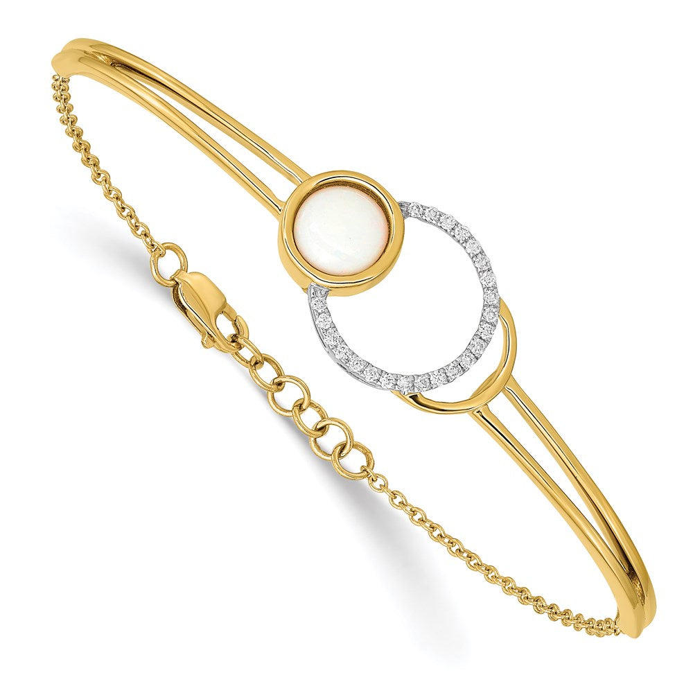 14k Polished Diamond & Opal Circle Bar 7in w/.5in ext Bracelet