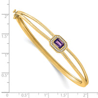 Thumbnail for 14k Emerald-shape Amethyst and Diamond Halo Bangle