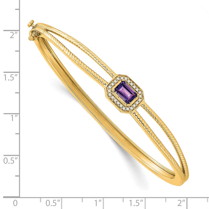 14k Emerald-shape Amethyst and Diamond Halo Bangle