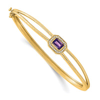 Thumbnail for 14k Emerald-shape Amethyst and Diamond Halo Bangle