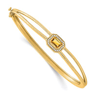 Thumbnail for 14k Emerald-shape Citrine and Diamond Halo Bangle
