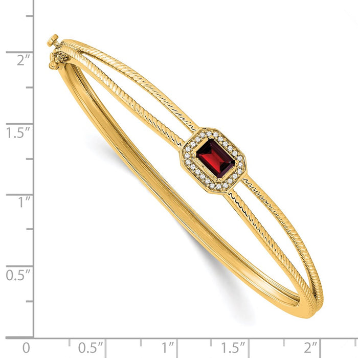 14k Emerald-shape Garnet and Diamond Halo Bangle