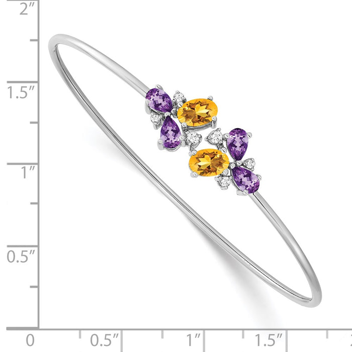 14k White Gold Amethyst/Citrine/Diamond Bangle