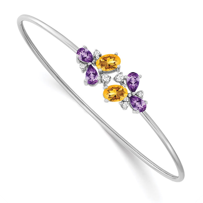 14k White Gold Amethyst/Citrine/Diamond Bangle